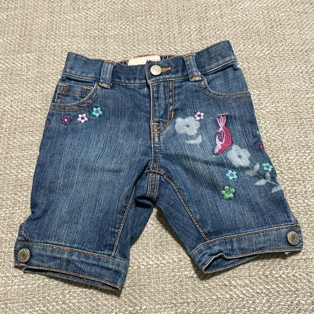 Old Navy toddler girl embroidered denim capri 12-18M